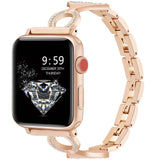 Women's Rhinestone-Studded Stainless Steel Apple Watch Band Quick-Removal Design